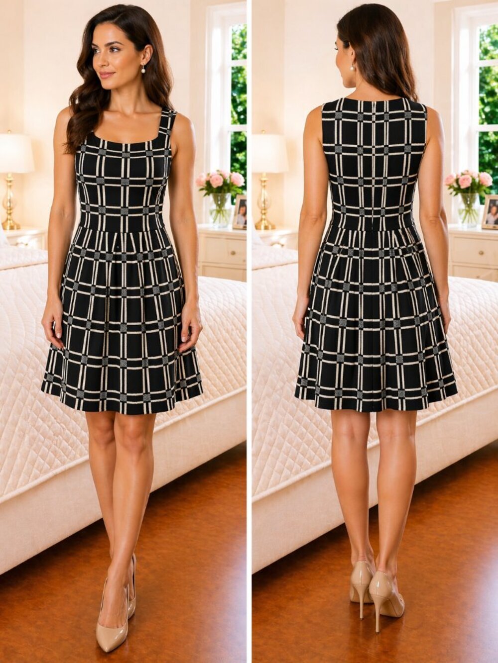 Anthropologie Eva Franco Black White A-Line Thick Cotton Dress $198
